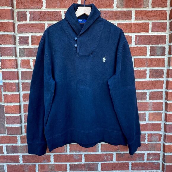 Polo Ralph Lauren Sweater Mens XL Black Shawl Neck Collar Pullover Preppy - Picture 1 of 9